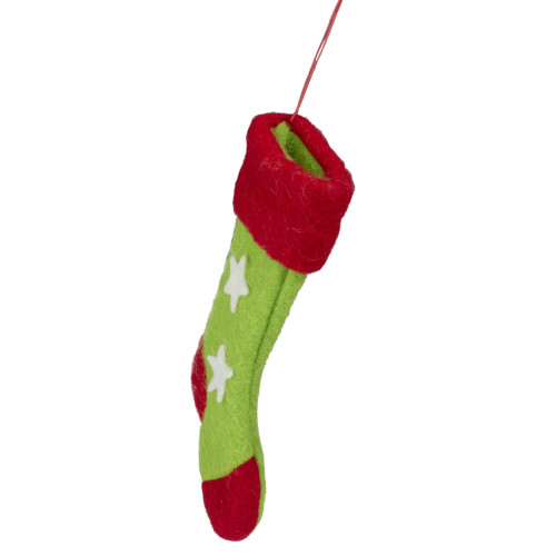 9.5" Green and Red Stars Felt Christmas Stocking Ornament