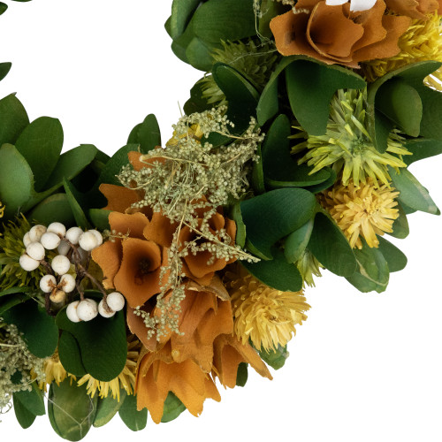 Mixed Floral Artificial Spring Wreath - 11" - Orange