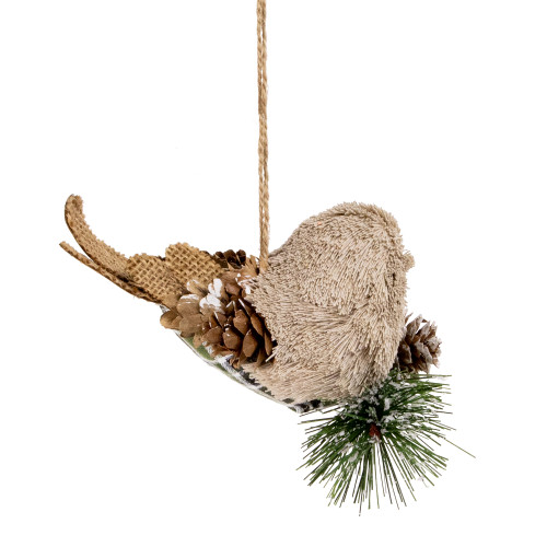 Left Facing Bird with Pinecone Christmas Ornament - 6.75"