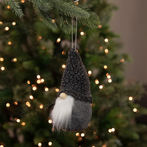 Plush Gnome Christmas Ornament - 7" - Gray