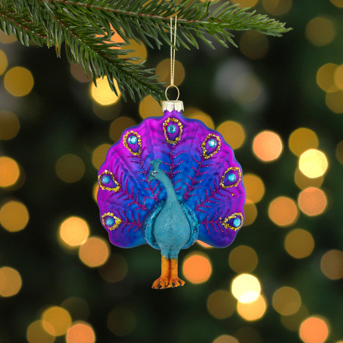 4.75" Purple and Pink Peacock Glass Christmas Ornament