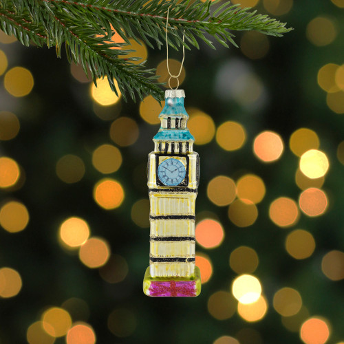 5.5" Golden Big Ben Glittered Glass Christmas Hanging Ornament