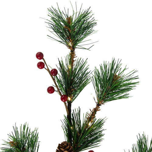 Lighted Berry and Pinecone Christmas Pine Spray - 29" - Warm White