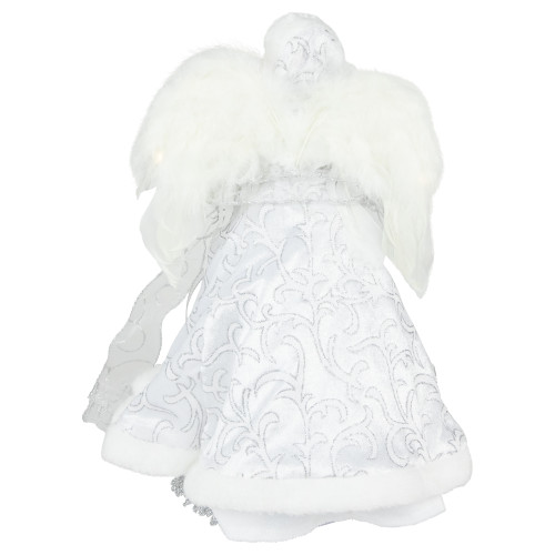14" White Angel with Lighted Wings Christmas Tree Topper