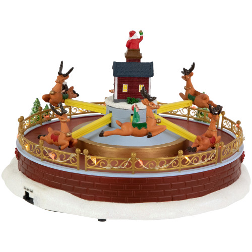 Animated and Musical Reindeer Ride LED Lighted Christmas Village Display - 12"
