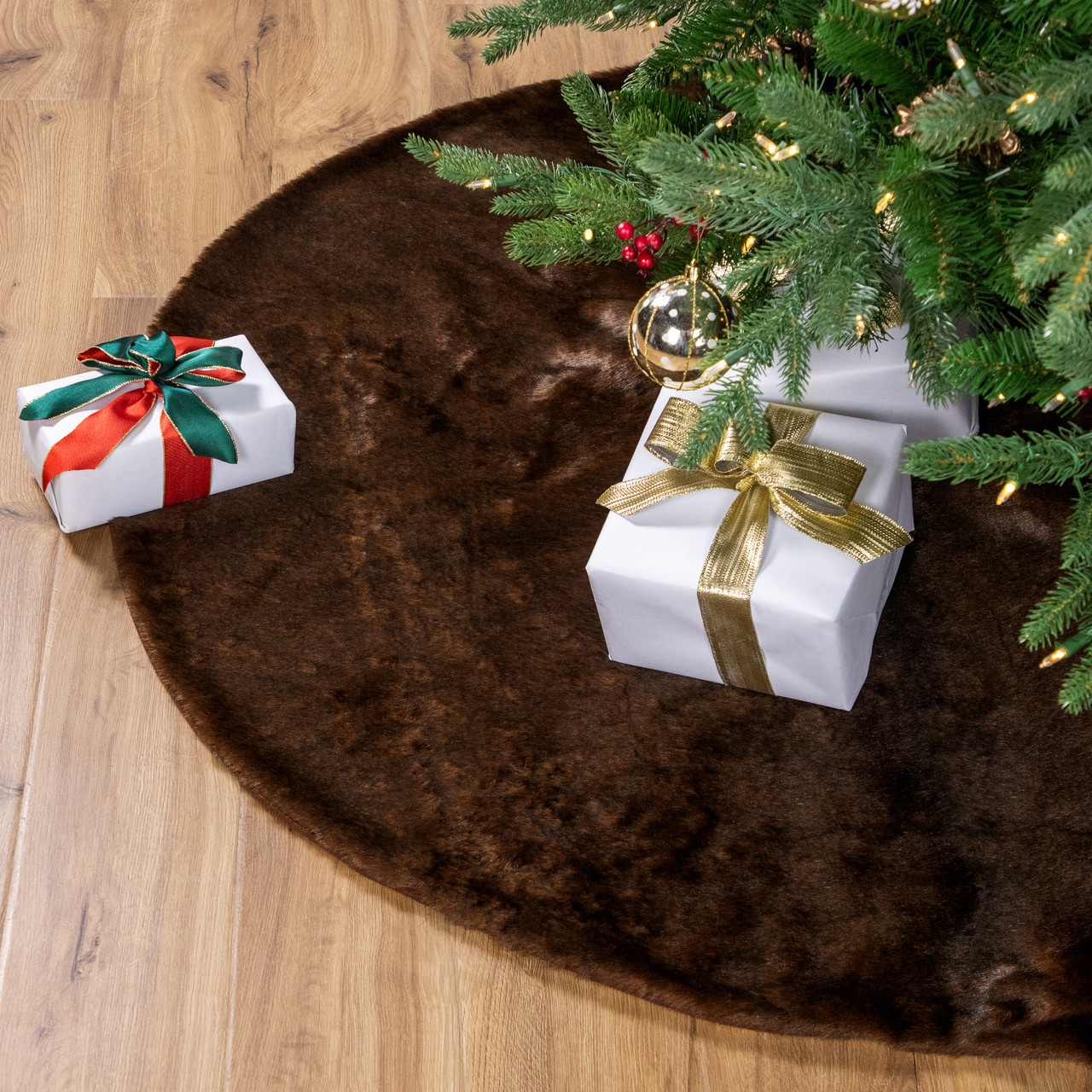 Mink Faux Fur Christmas Tree Skirt - 48" - Brown