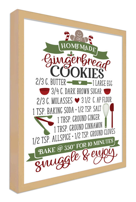 Gingerbread Cookie Recipe 13.5" x 17.5" Framed Christmas Wall Decor Art Print Sign Poster in a Natural Wooden Frame with UV Acrylic and Hangers