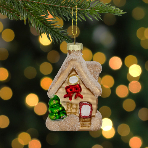 Snowy Country Cabin Glass Christmas Hanging Ornament - 3.25"