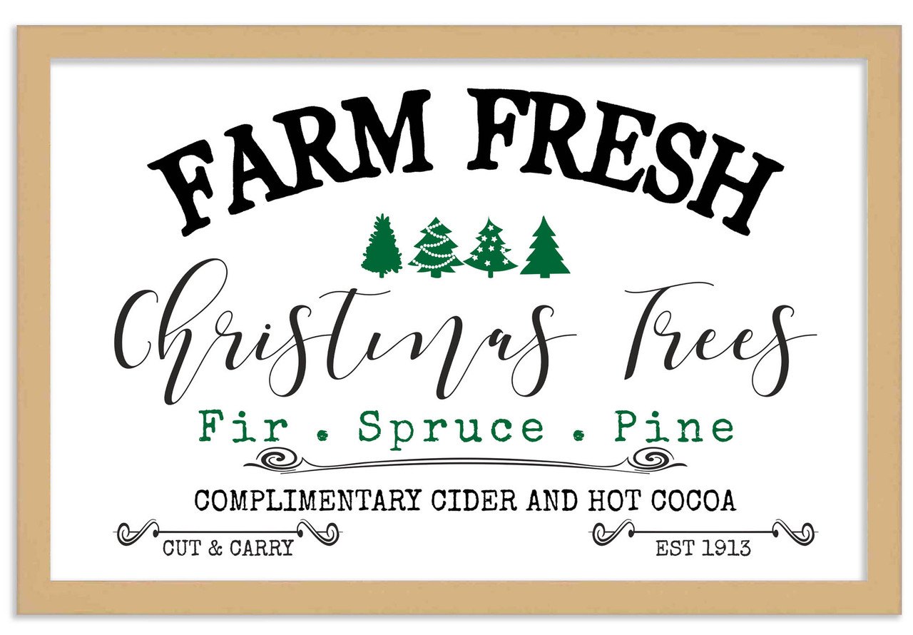 Christmas Tree Farm Fresh 28.5" x 41.5" Framed Christmas Wall Decor Art Print Sign Poster in a Natural Wooden Frame with UV Acrylic and Hangers