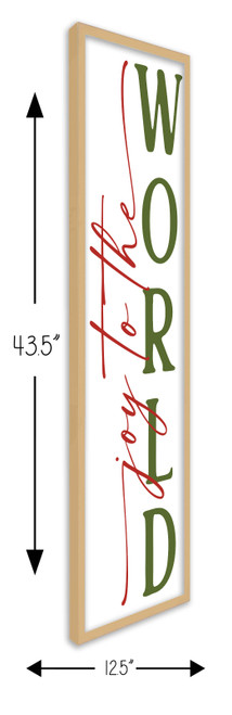 Joy to the World Tall 12.5" x 43.5" Framed Christmas Wall Decor Art Print Sign Poster in a Natural Wooden Frame with UV Acrylic and Hangers