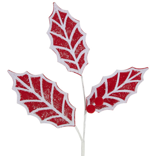 26" Red and White Frosted Holly Christmas Spray