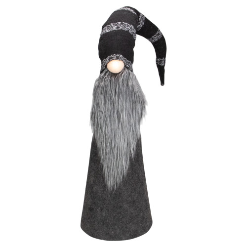 LED Lighted Cone Gnome with Knitted Hat Christmas Figure - 37" - Black and Gray