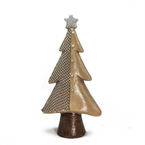 Christmas Tree with Buttons and Glitter Star Decoration - 18" - Brown and Silver