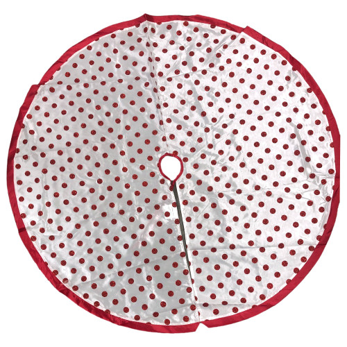Lightweight 48 Inch Red & White Glitter Polka Dot Holiday Christmas Tree Skirt