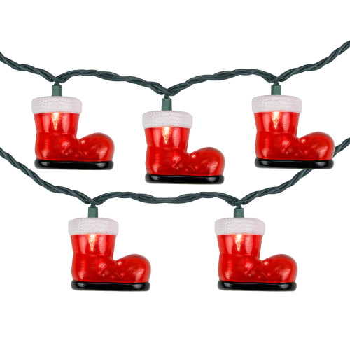 10-Count Santa's Boots Christmas Light Set, 7.5ft Green Wire