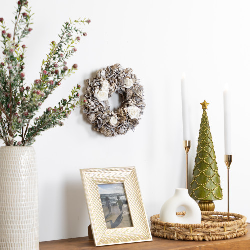 Glittered White Roses Winter Botanicals Artificial Christmas Wreath - 9.5" - Unlit