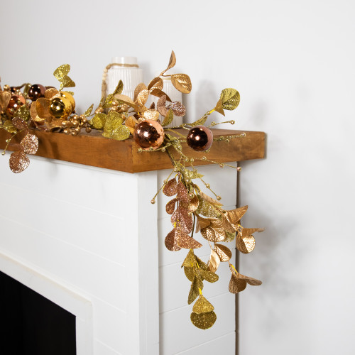 Ball Ornaments Glittered Christmas Garland - 5' x 10" - Gold and Copper Tone
