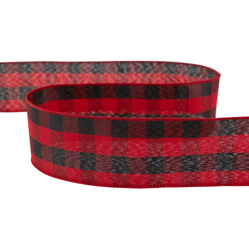 Black and Red Check Plaid Wired Craft Christmas Ribbon 2.5" x 10 Yards