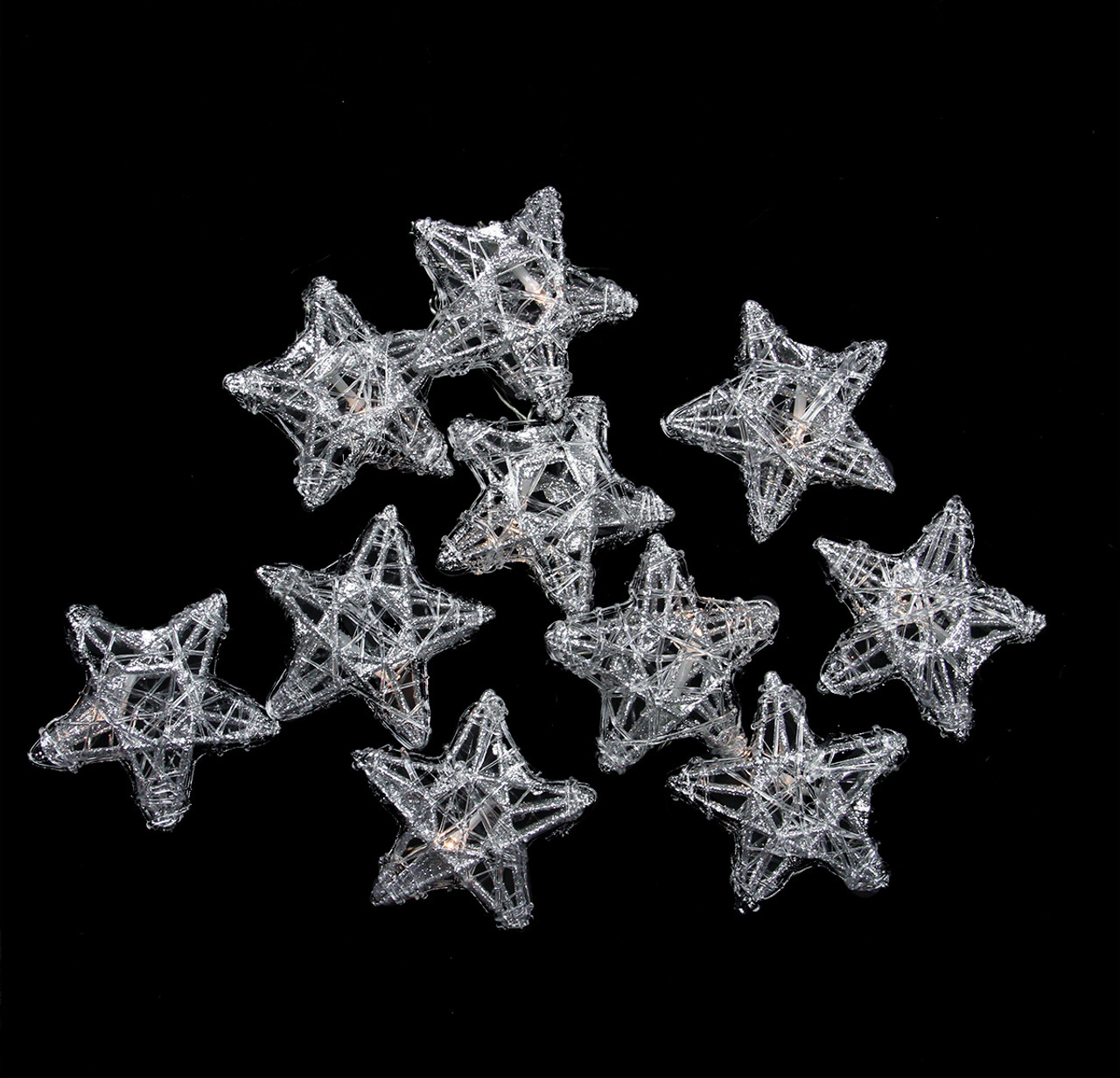 10 Battery Operated Clear LED Spun Glass Star Christmas Lights