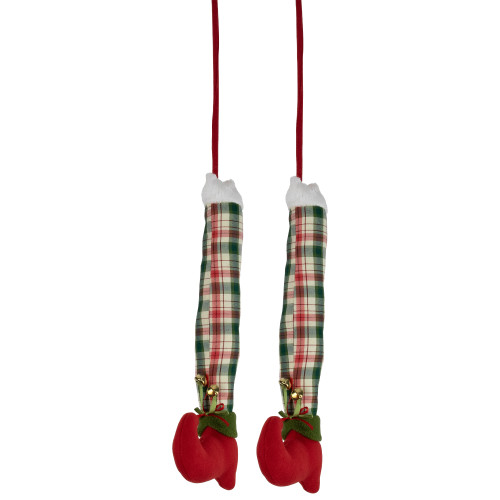 Set of 2 Red and Green Plaid Plush Elf Leg Christmas Picks 30"