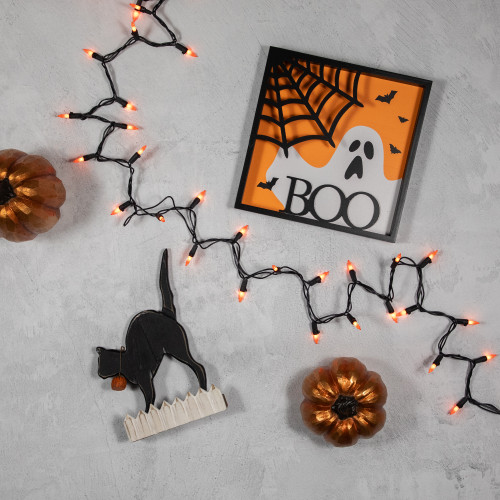 Mini Christmas Light Set - Orange - 20.25' Black Wire - 100ct