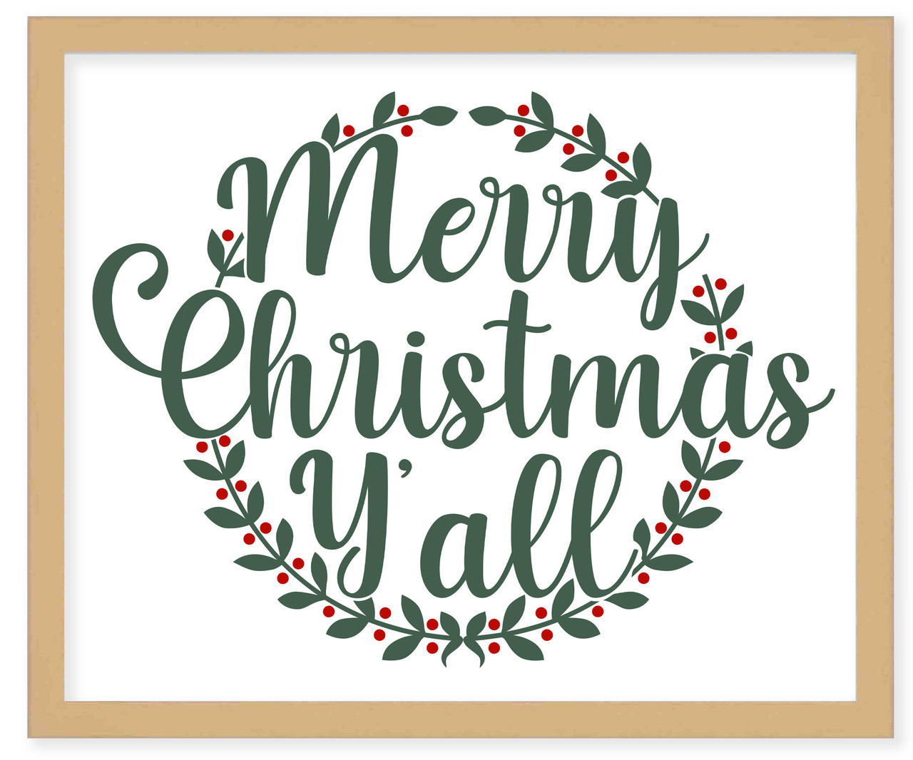 Merry Christmas Y'all 17.5" x 21.5" Framed Christmas Wall Decor Art Print Sign Poster in a Natural Wooden Frame with UV Acrylic and Hangers