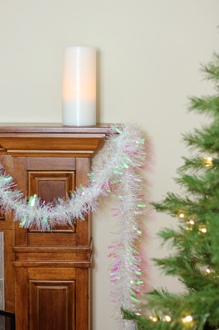 50' x 4" White Iridescent Wide Cut Tinsel Christmas Garland - Unlit