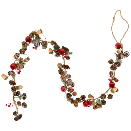 Pine Cones and Berries with Ornaments Christmas Twig Garland - 39.5" x 3" - Unlit