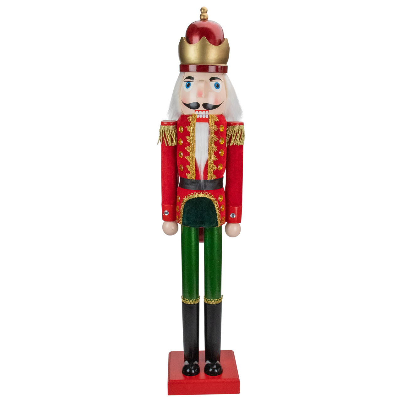 35.5" Red and Green Velvet Wooden Christmas Nutcracker King
