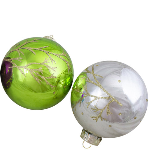 Set of 4 Multi-Color Shiny Glass Ball Christmas Ornaments 4-Inch (100mm)