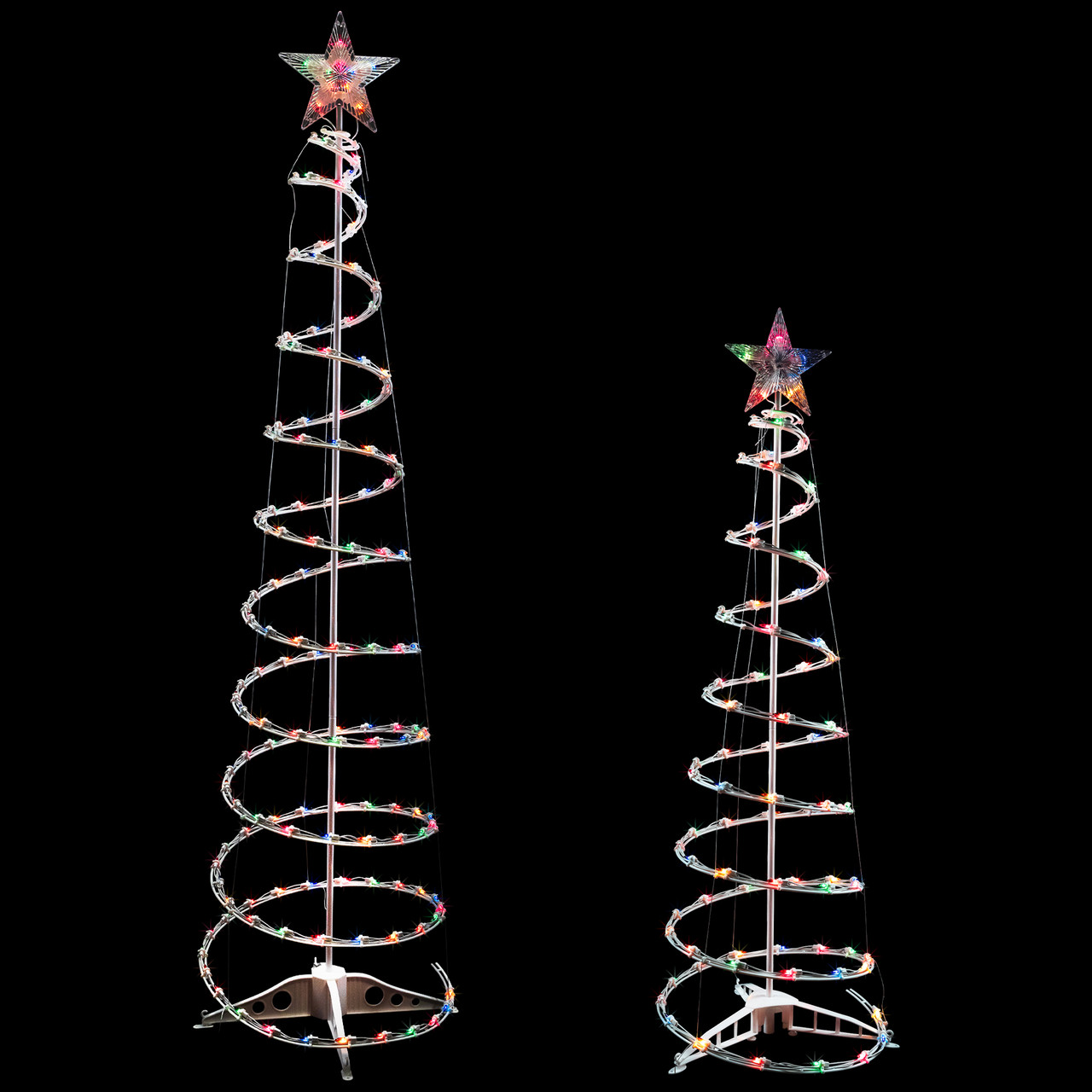 Set of 2 Lighted Multi-Color Outdoor Spiral Christmas Cone Trees 4', 6'