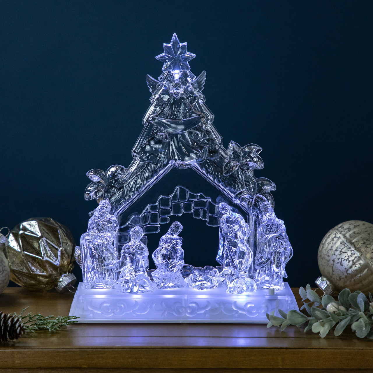 LED Lighted Nativity Scene in Stable Acrylic Christmas Decoration - 10.75"