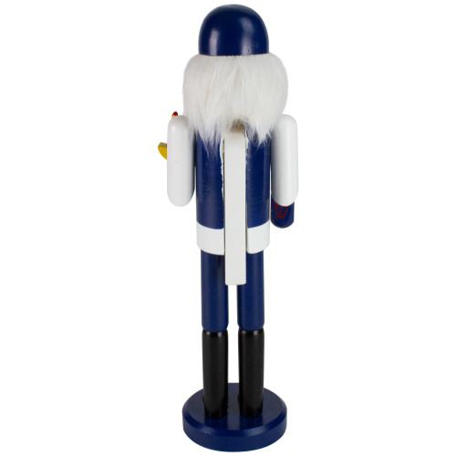 14" Blue and White Wooden Hanukkah Nutcracker with Dreidel and Menorah