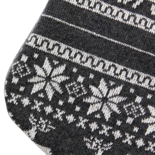 19" Gray and White Reindeer and Snowflake Knit Christmas Stocking with Faux Fur Cuff