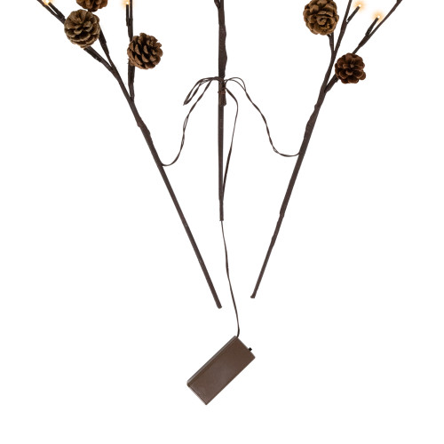 Lighted Pinecone Christmas Branch Bundle - 23" - Warm White LED - Set of 3