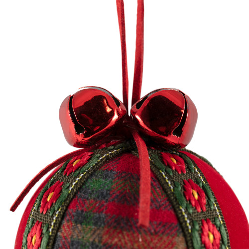 Jingle Bells and Tassels Christmas Ball Ornaments - 2.75" - Set of 4 - Green and Red