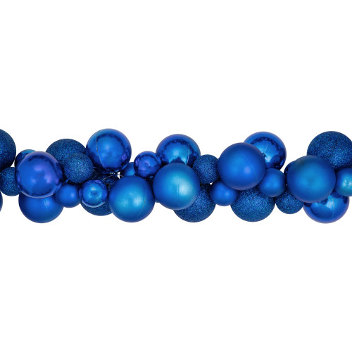 6' Blue 3-Finish Shatterproof Ball Christmas Garland