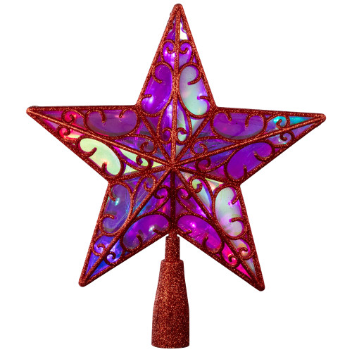 LED Lighted Star Glittered Christmas Tree Topper - 11" - Red - Multicolor Lights