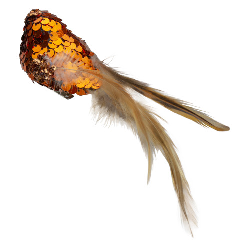 4.5" Left Facing Orange Sequined Bird Christmas Ornament