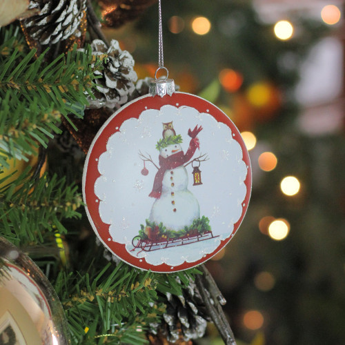 4" White and Red Snowman on Sled Christmas Ornament