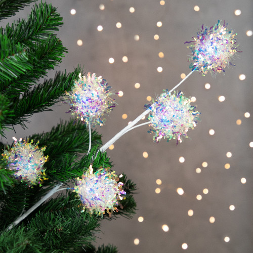 27" White Iridescent Snowball Christmas Spray