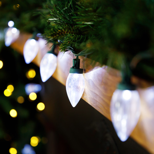 25ct Pure White LED C9 Mini Christmas Lights, 16ft Green Wire