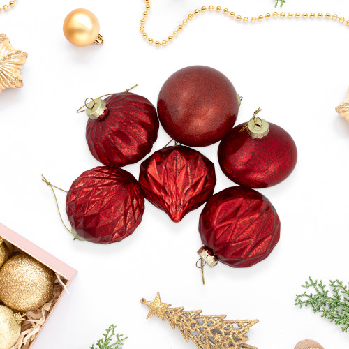 Shiny and Matte Finish Christmas Glass Ball Ornaments - 3" (80mm) - Red - 9ct