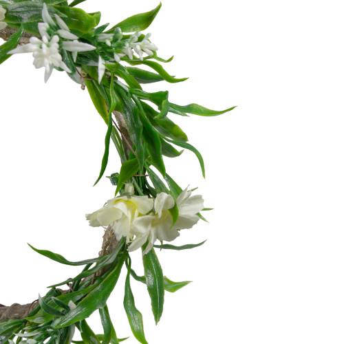 Mini Floral and Foliage Spring Wreath - 7" - Unlit - Green and White