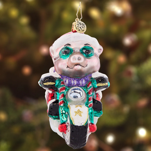 Christopher Radko Low Rider Hog Glass Christmas Ornament 1021519