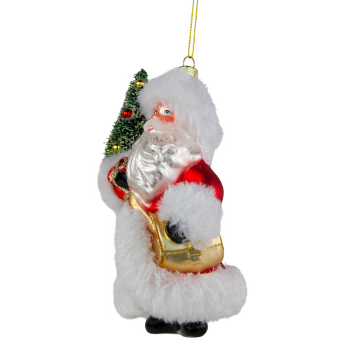 6.25" Santa Claus with Christmas Tree Glass Ornament