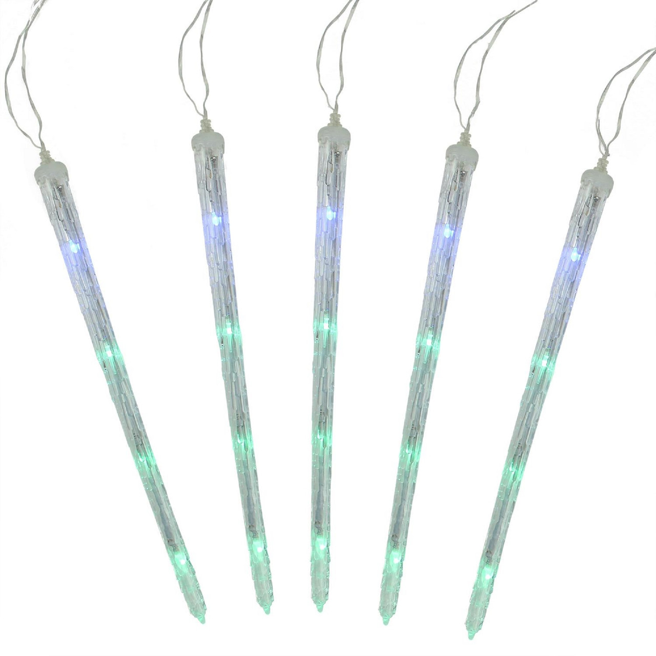 Set of 5 Color Changing Cascading Icicle Christmas Light Tubes - 13 ft Clear Wire