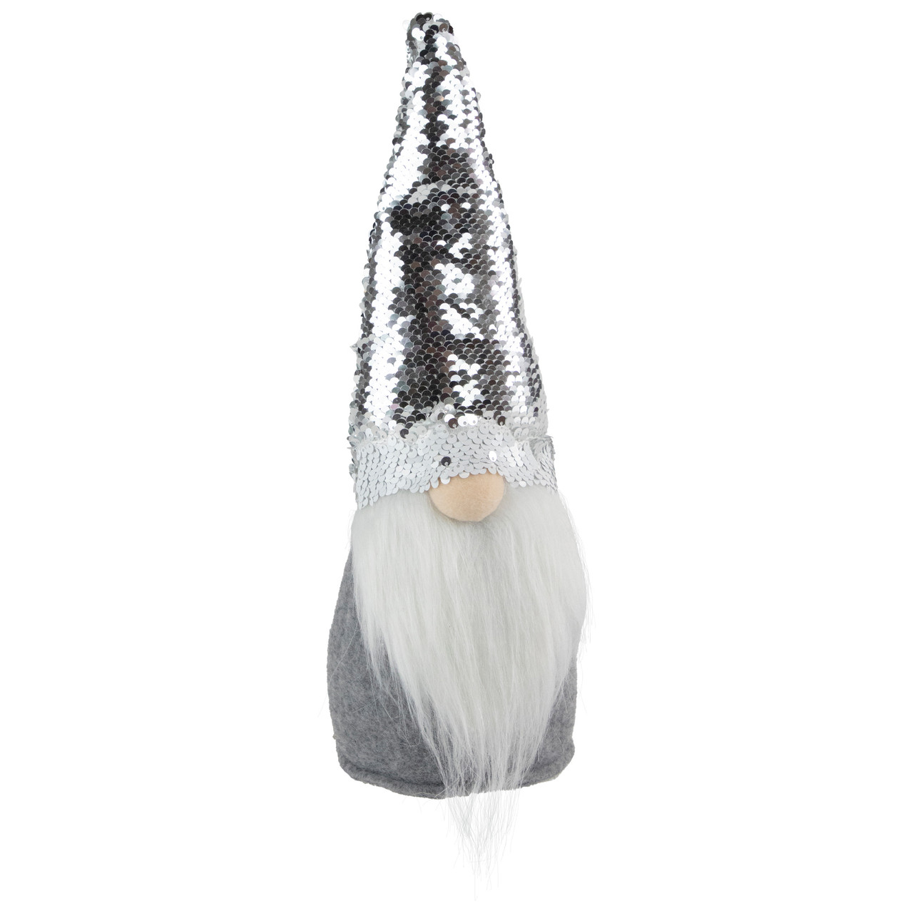Standing Christmas Gnome with Flip Sequin Hat - 14" - Silver and Gray