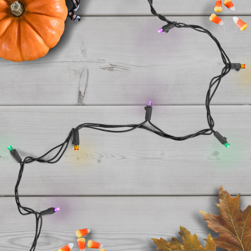 LED Christmas Lights - Purple, Green and Orange - 16.25' Black Wire - 50ct