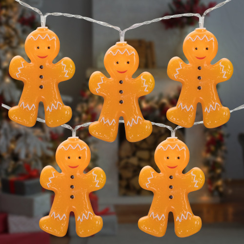 10-Count LED Orange Gingerbread Men Christmas Fairy Lights, 4ft, Copper Wire